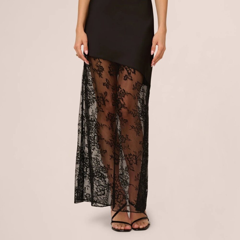 Adrianna by Adrianna Papell Sleeveless Satin Lace Maxi Gown In Black - Picture 5 of 5